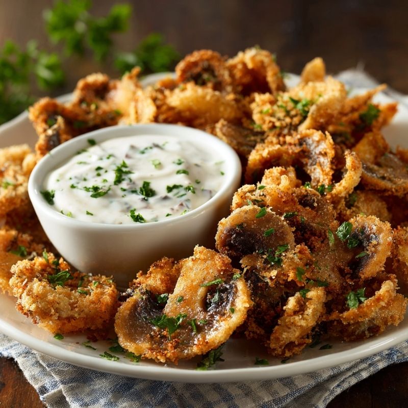 Perfectly Fried Sliced Mushrooms With Ranch
