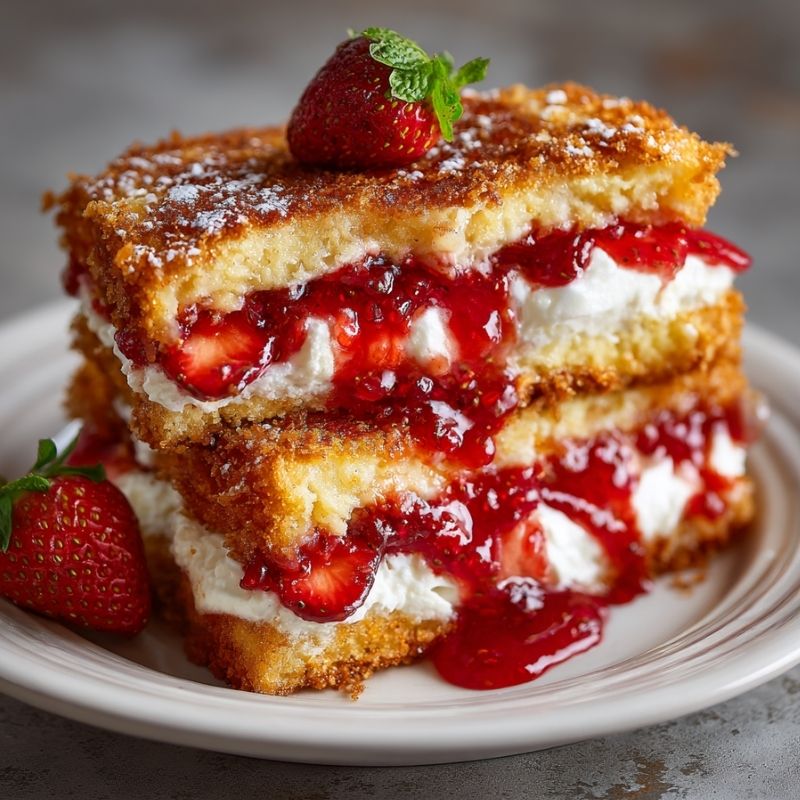 Golden Fried Strawberry Cheesecake Sandwiches