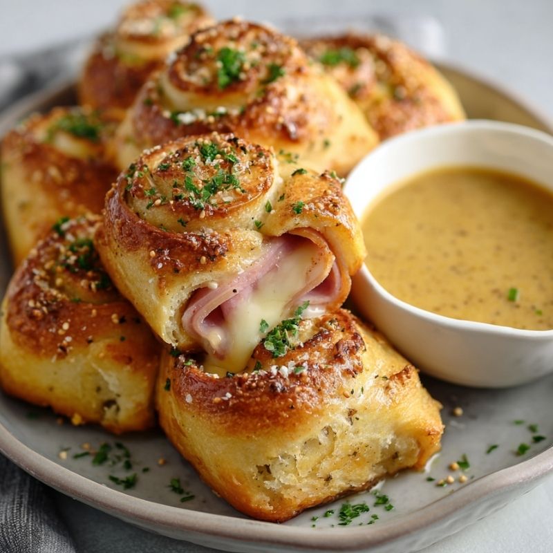 Mouthwatering Baked Ham And Cheese Rolls With Honey Mustard Sauce