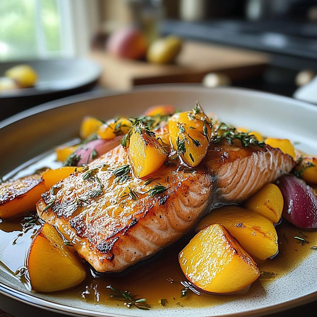 Succulent Bourbon Peach Roasted Salmon