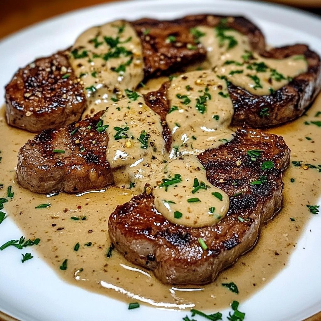 Perfectly Cooked Steak With Creamy Garlic Sauce