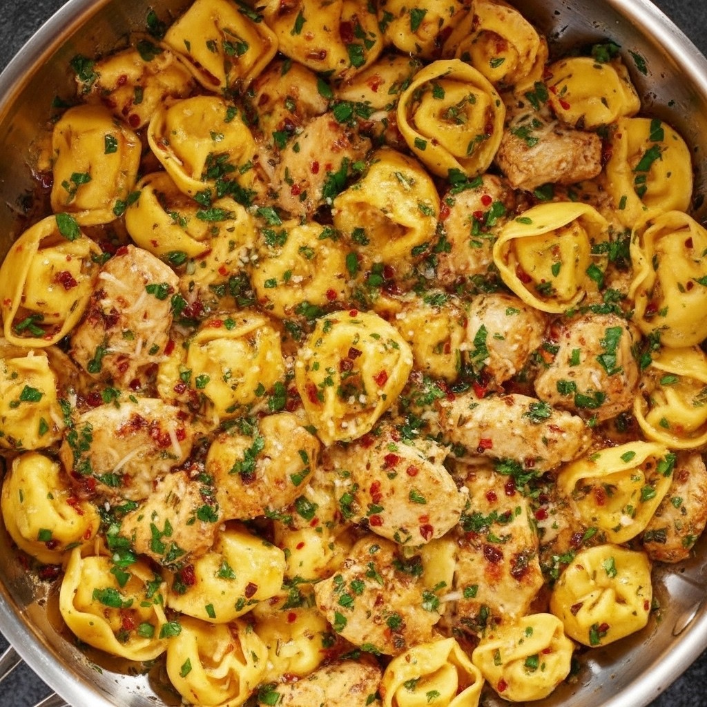 Comforting One-Pot Spicy Garlic Butter Chicken Tortellini