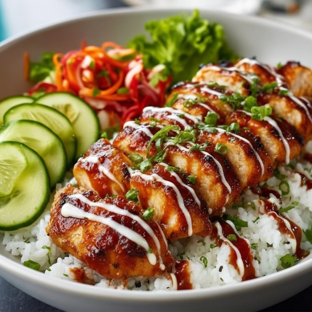Luscious Sweet Chili Chicken Bowl With Coconut Lime Drizzle