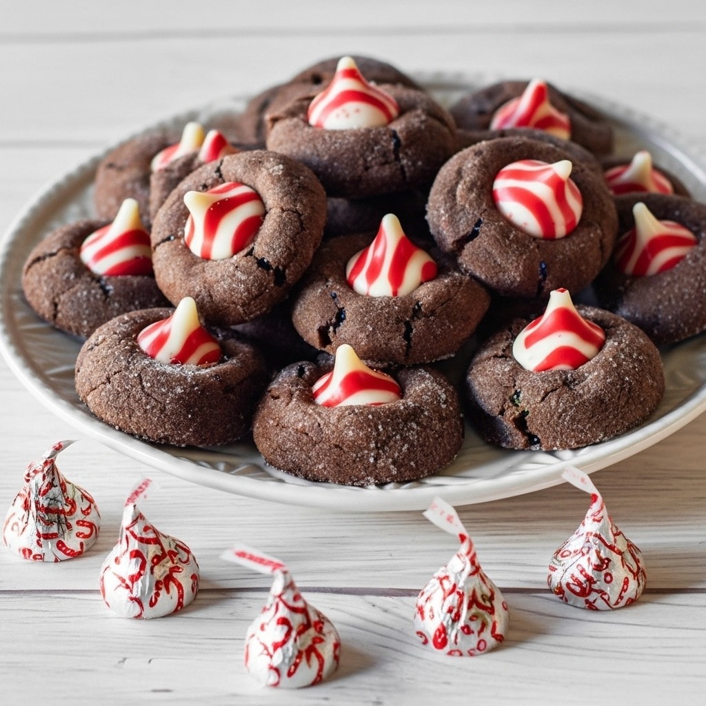 Fudgy Chocolate Peppermint Kiss Cookies