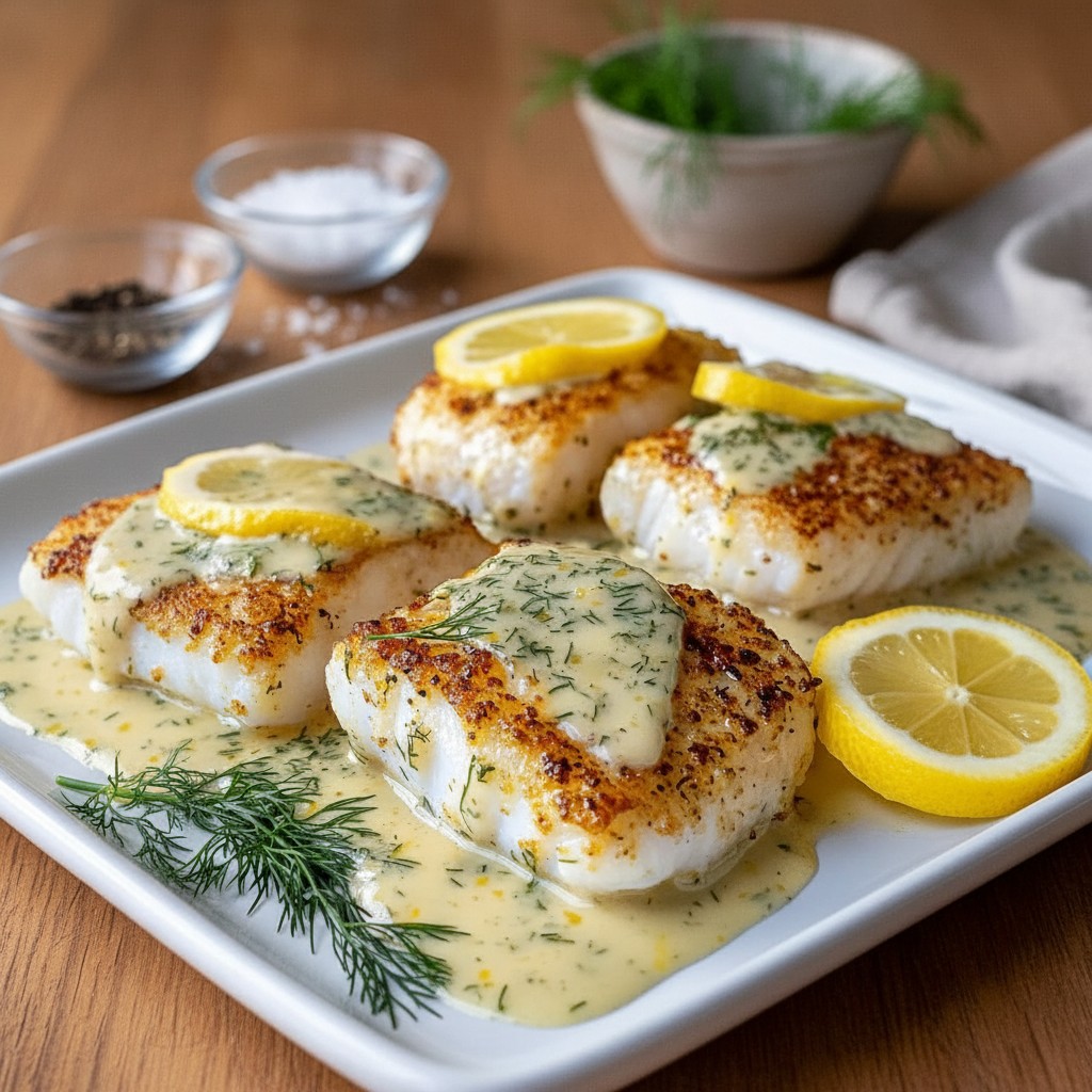 Buttery Cod With Lemon Dill Sauce